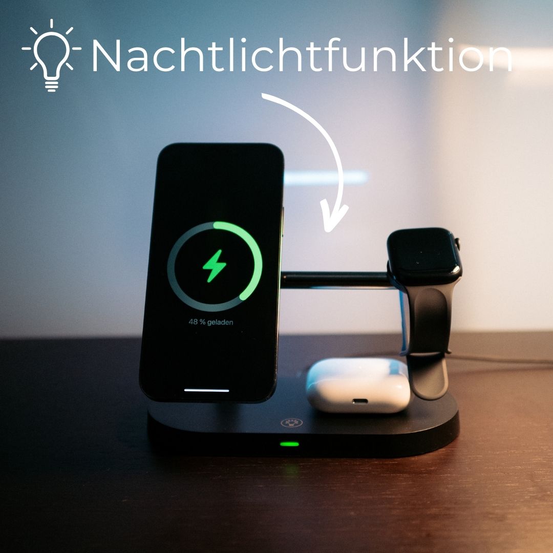 3-in-1 Wireless Charger for Smartphone, Smartwatch, and Earbuds – Fast Charging Station with Modern Design 4
