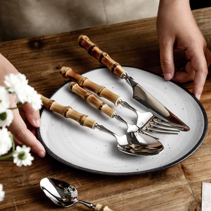 Eco Friendly Bamboo Stainless Steel Dining Utensil Set