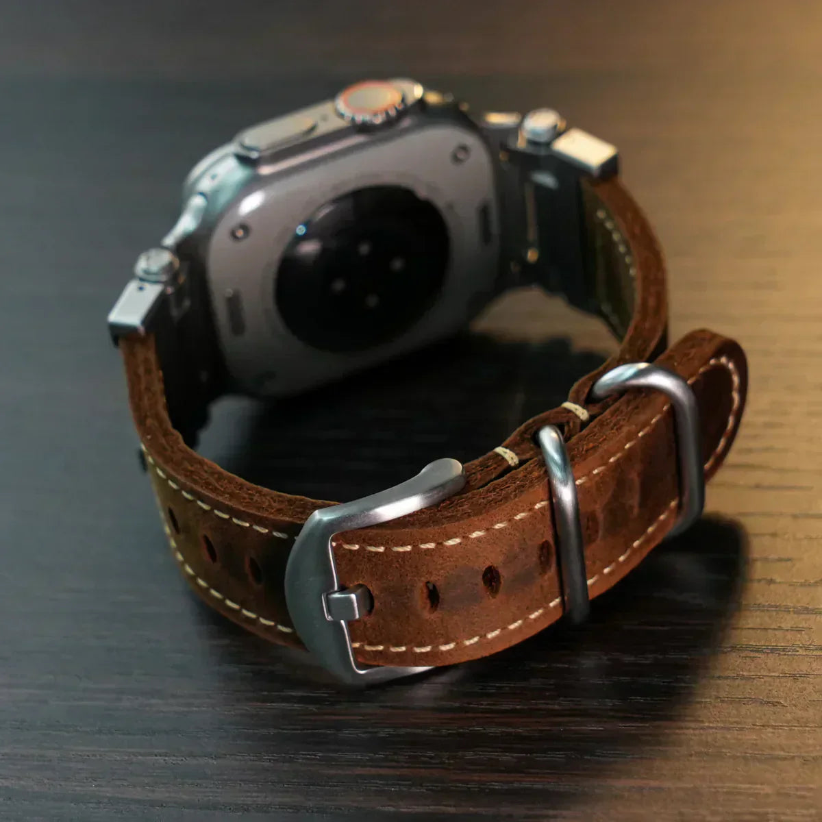 Rugged Military Style Leather Apple Watch Band