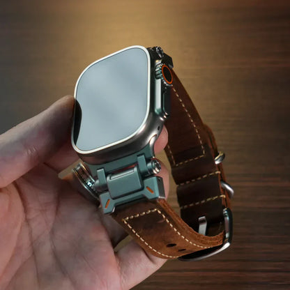 Rugged Military Style Leather Apple Watch Band