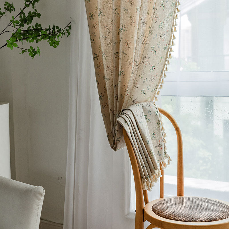 Rustic Floral Sheer Cotton Curtain Panel