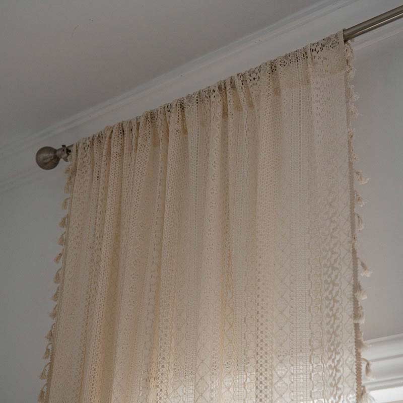 Sheer Off-White Window Tassel Curtain Panels