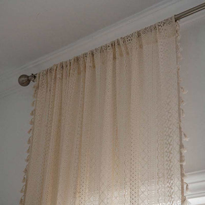 Sheer Off-White Window Tassel Curtain Panels