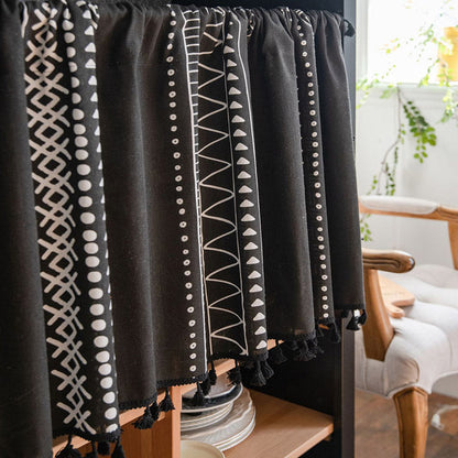 Dark Floral Beaded Layered Curtain