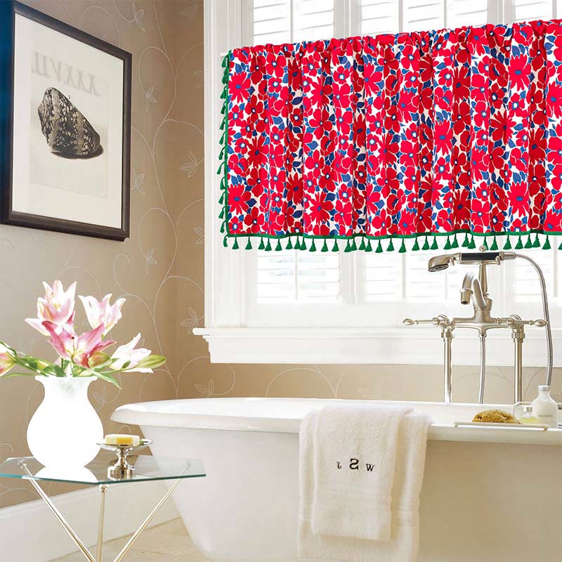 Beautiful Floral Cotton Curtain with Tassels