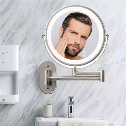 Large Adjustable LED Bathroom Mirror with Extendable Arms - Lusomart