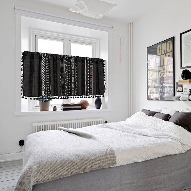 Dark Floral Beaded Layered Curtain