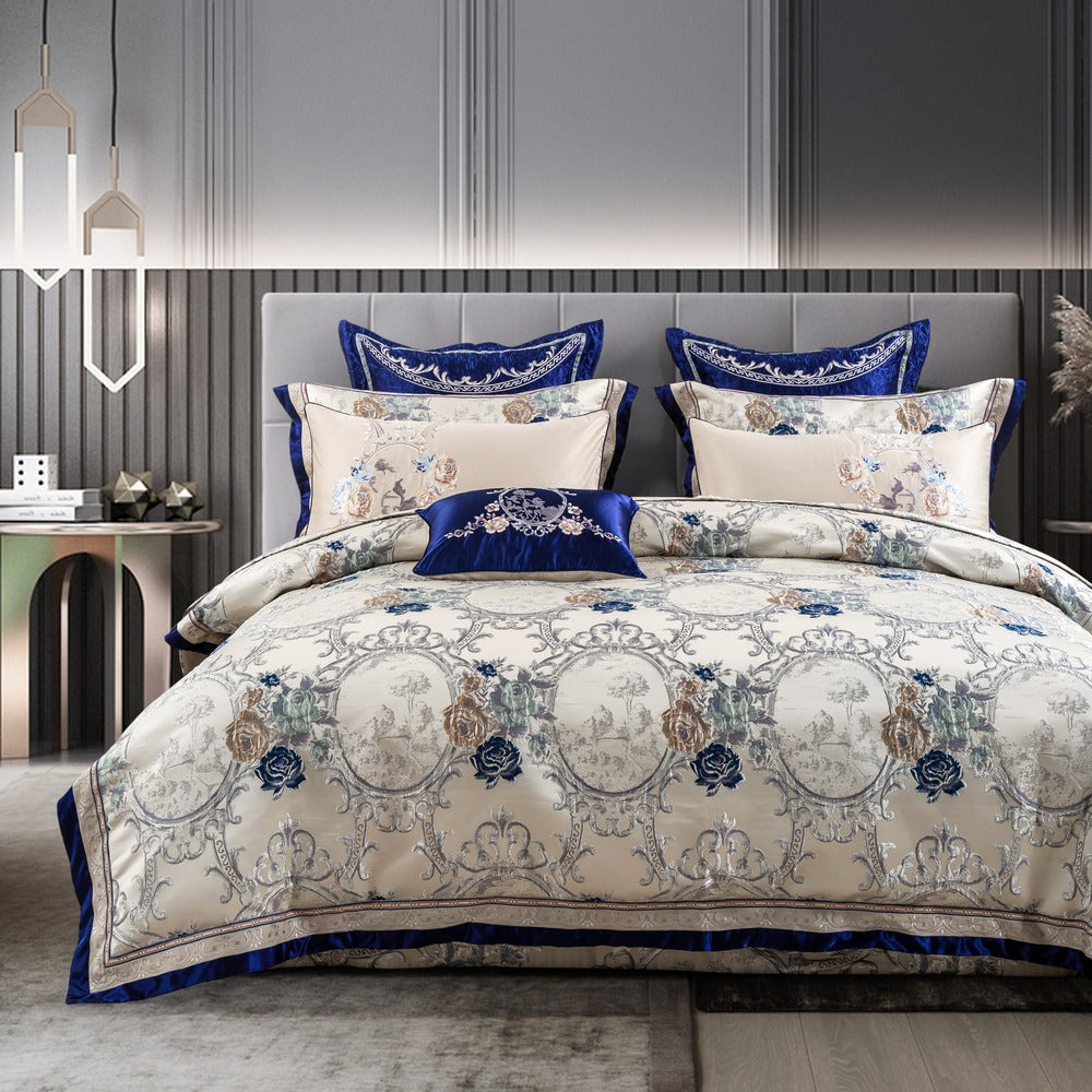 Beautiful Floral Pattern Bedding Set with Embroidery