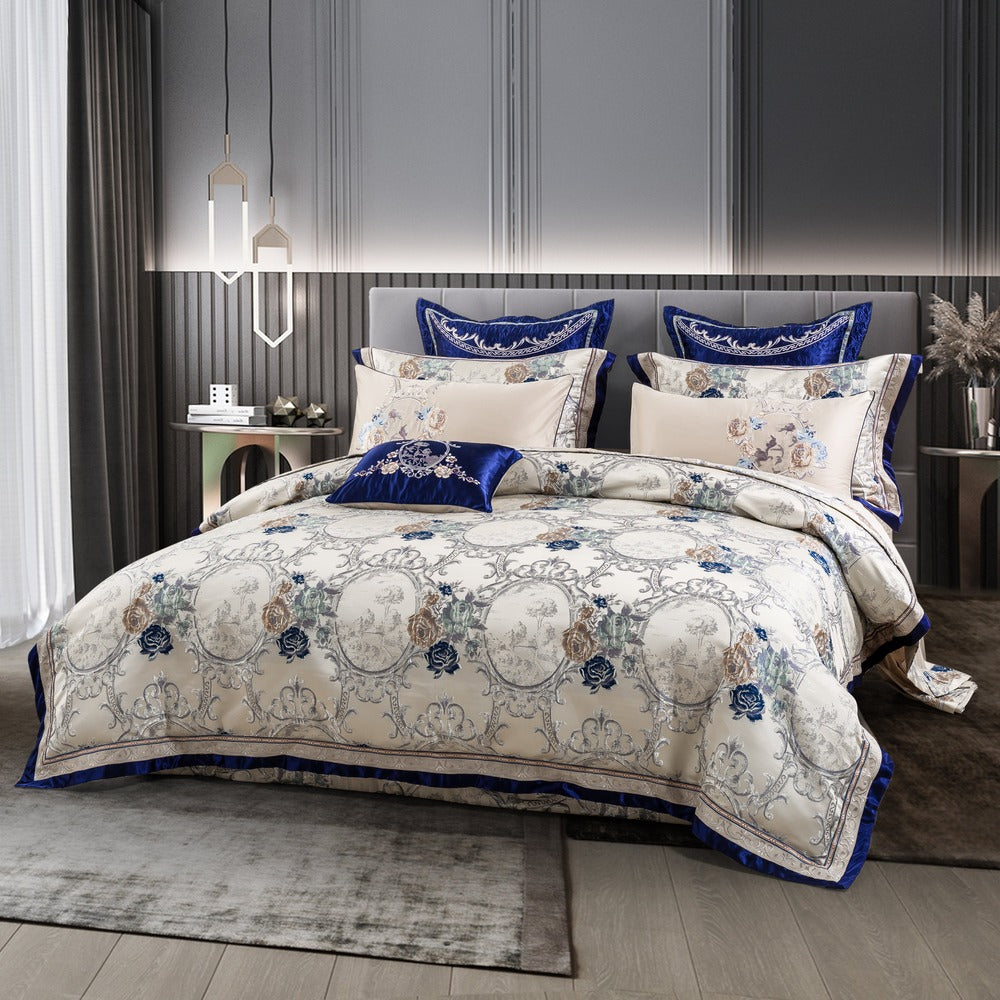 Beautiful Floral Pattern Bedding Set with Embroidery