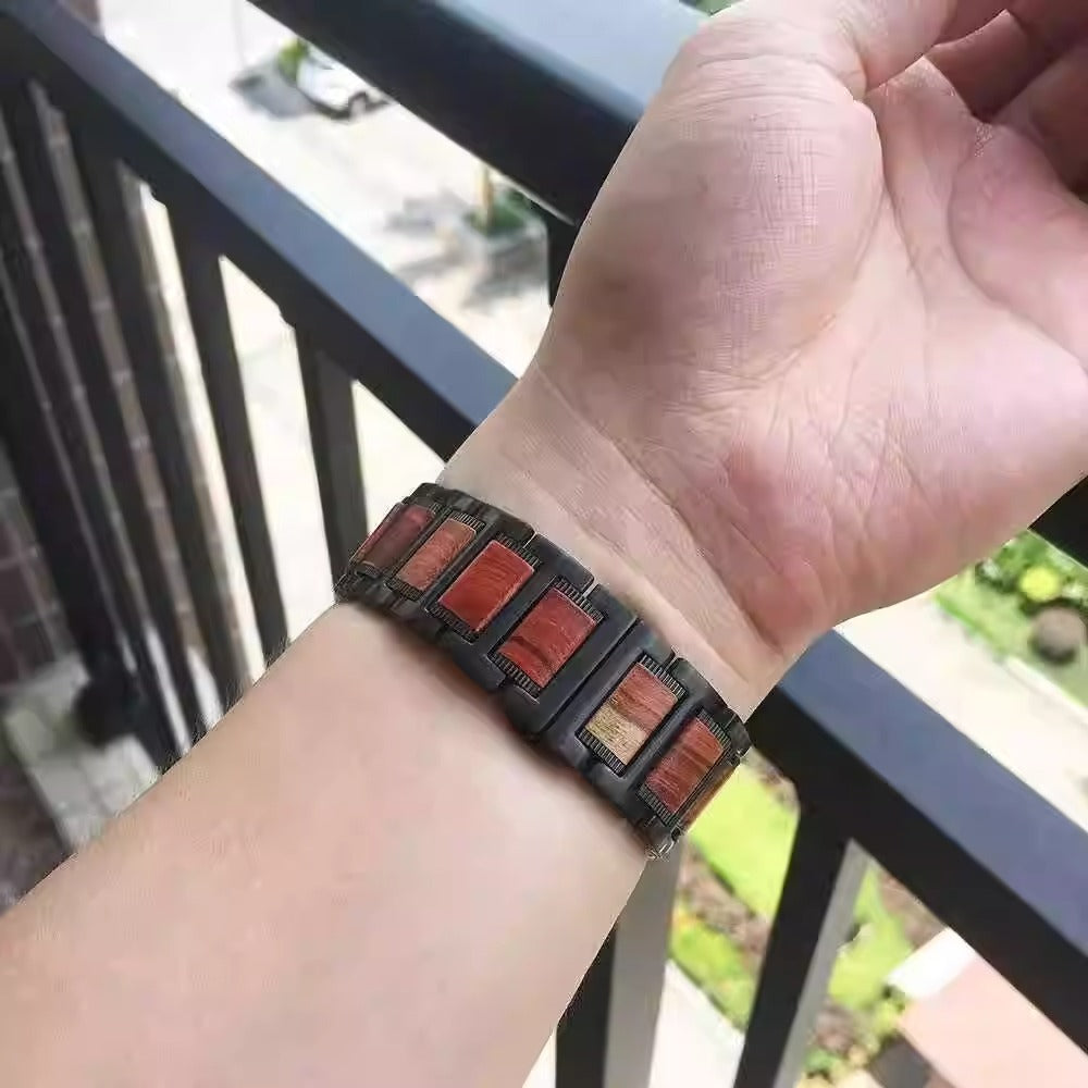 Genuine Leather Brown Sandalwood Metal Smartwatch Band