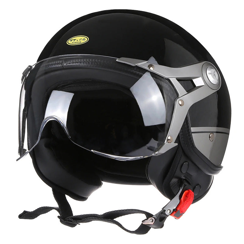 Retro Style Motorcycle Helmet With Clear Face Shield