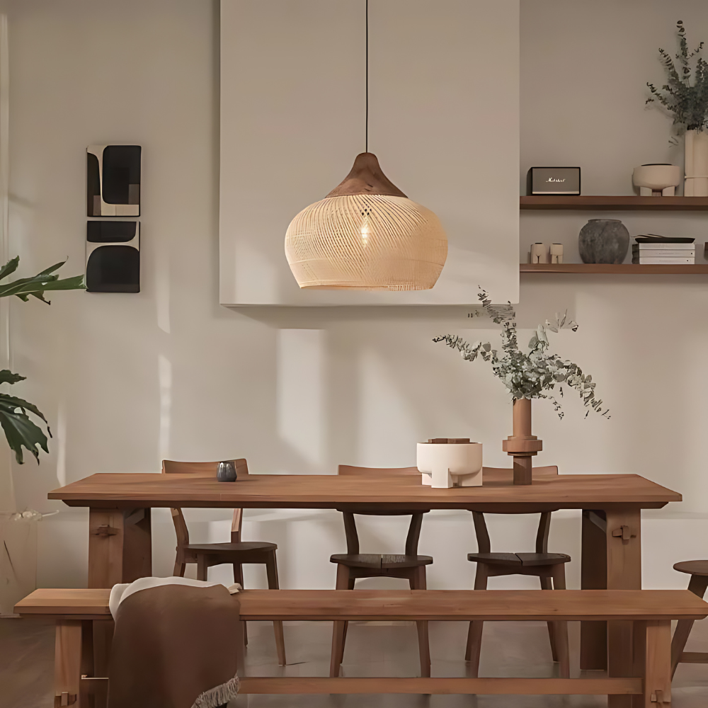 Rustic Woven Rattan Pendant Light with Natural Shade - Lusomart