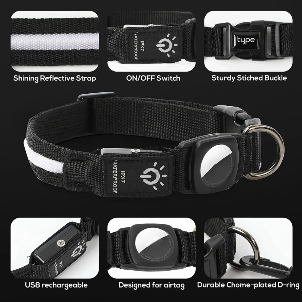 Waterproof LED Pet Dog Collar With Tracker Slot