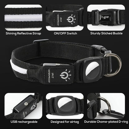 Waterproof LED Pet Dog Collar With Tracker Slot