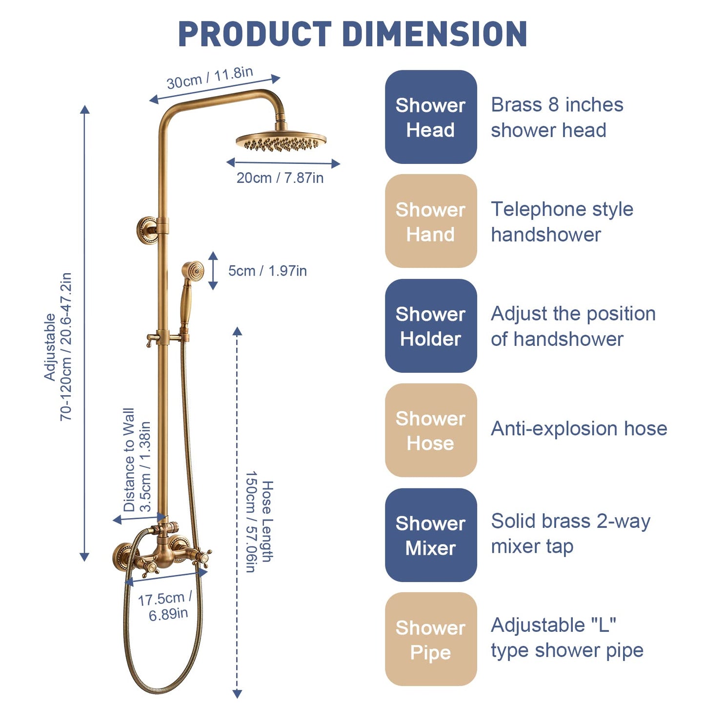 Classic Bronze Adjustable Wall Mount Shower Set