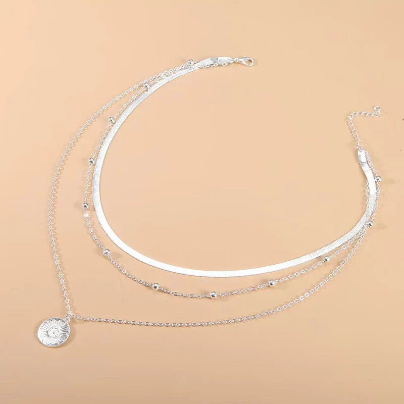 Triple Layered Sterling Silver Chain Necklace For Women