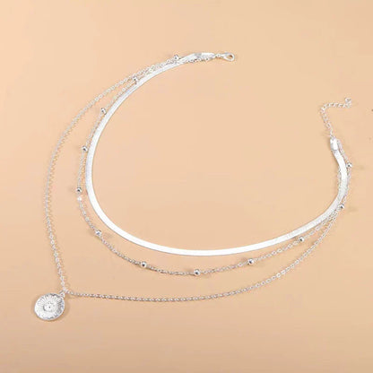 Triple Layered Sterling Silver Chain Necklace For Women
