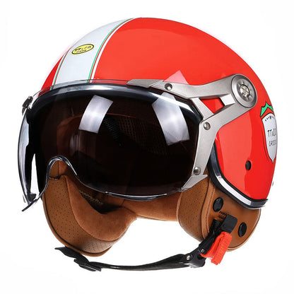 Retro Style Motorcycle Helmet With Clear Face Shield