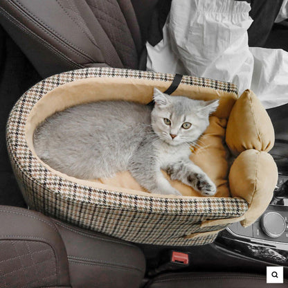 Cozy Houndstooth Pet Car Console Seat