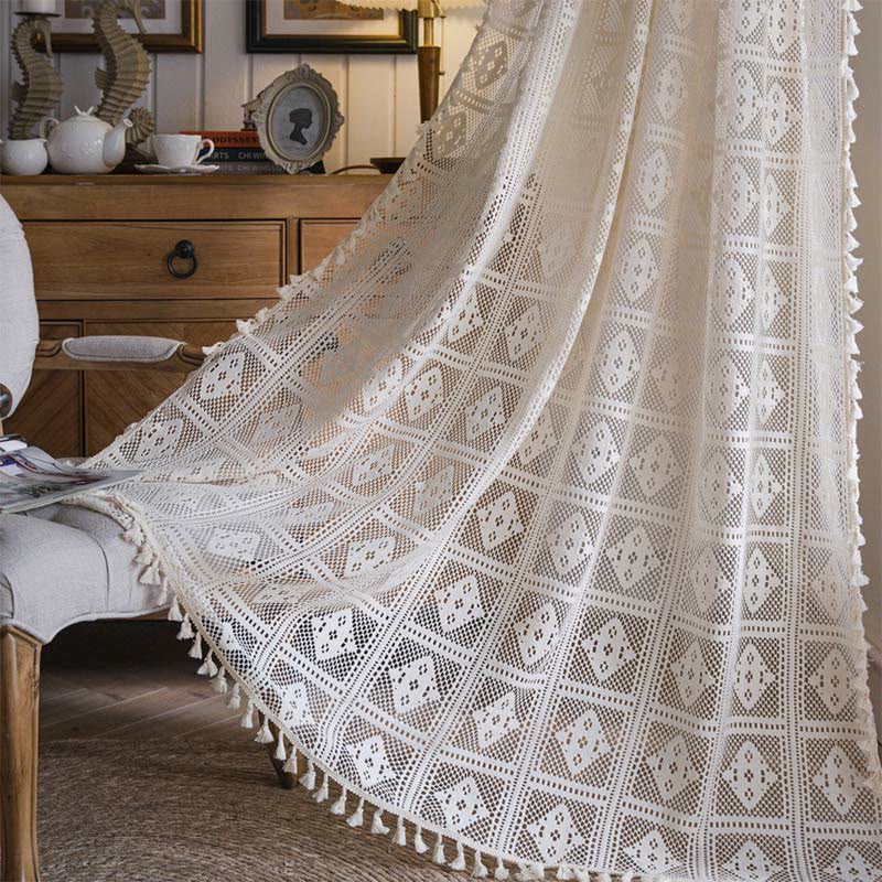 Geometric Pattern Sheer Window Curtain Panel - Lusomart