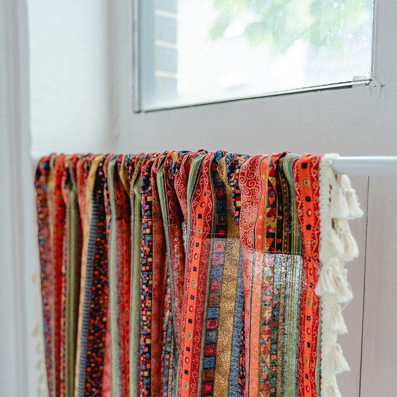 Colorful Plaid Pattern Tassel Tier Curtain-5