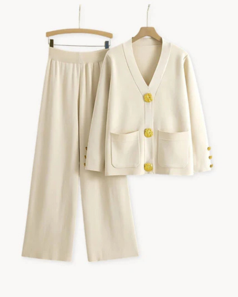 Classic Long Sleeve Top And Comfortable Wide Leg Pants - Lusomart