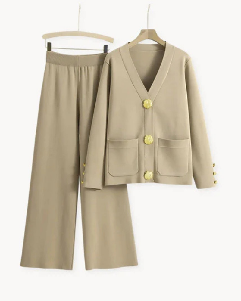 Classic Long Sleeve Top And Comfortable Wide Leg Pants