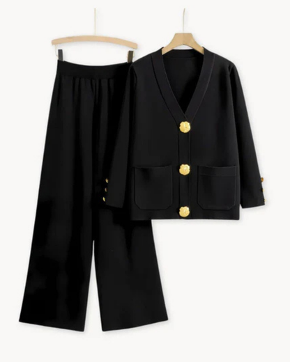 Classic Long Sleeve Top And Comfortable Wide Leg Pants