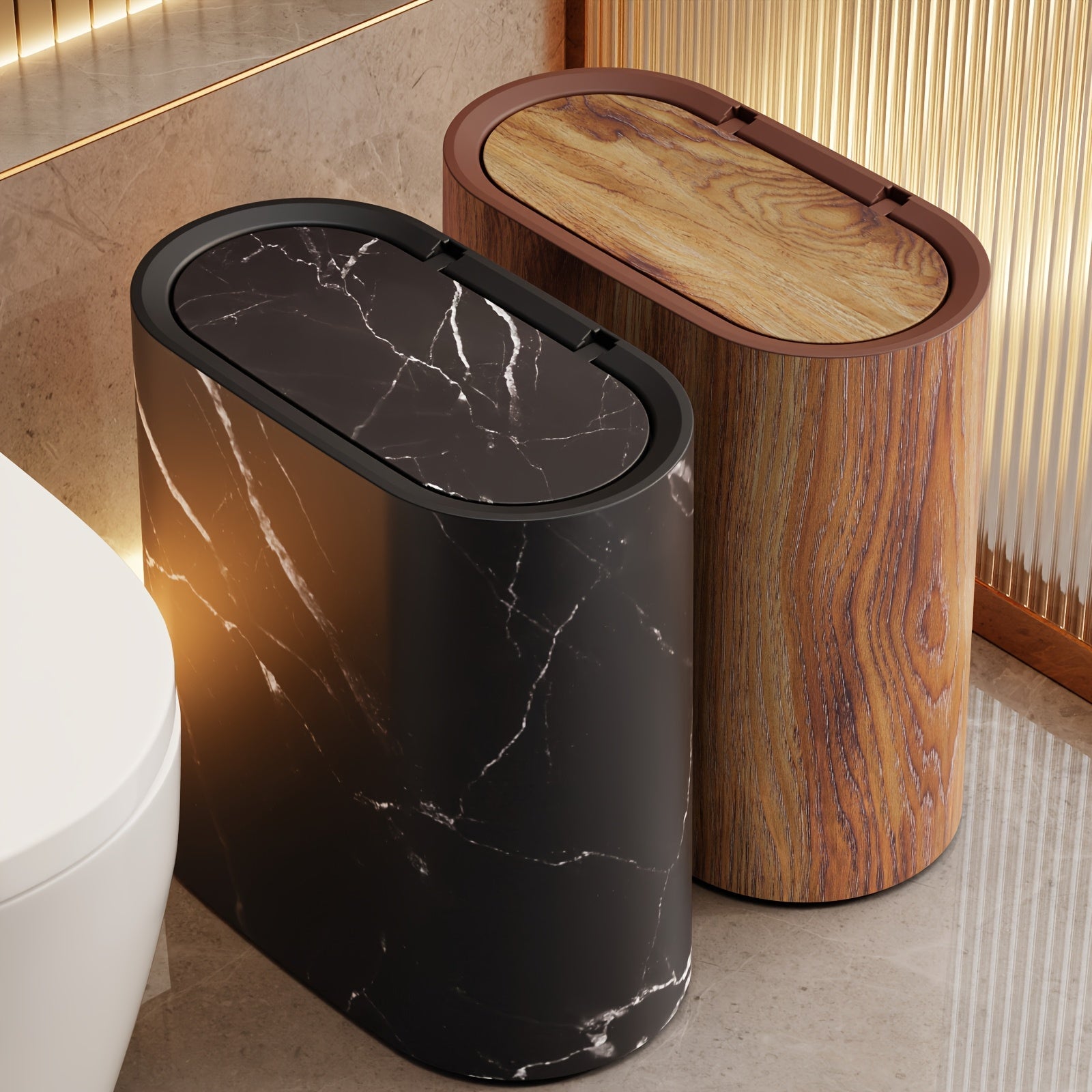 Elegant Stone Waste Basket with Lid - Lusomart