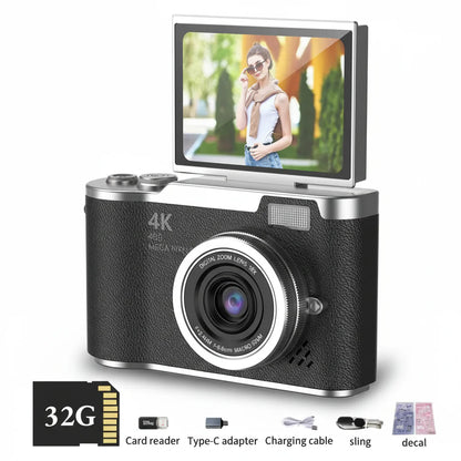 HD Compact Camera 4K 48MP 8X Zoom Flip Screen
