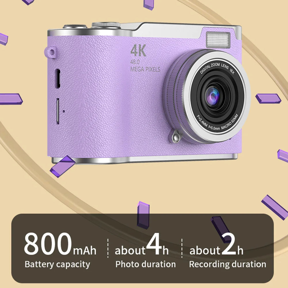 HD Compact Camera 4K 48MP 8X Zoom Flip Screen