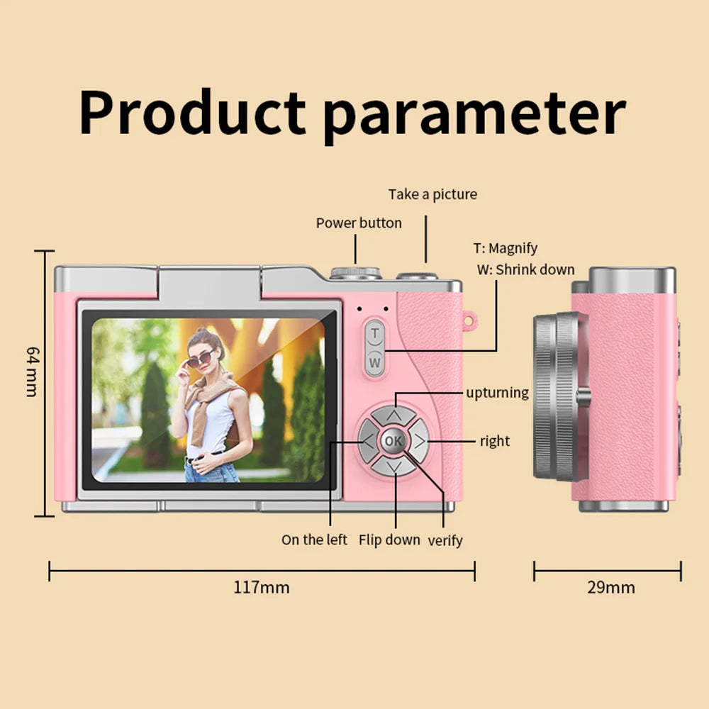 HD Compact Camera 4K 48MP 8X Zoom Flip Screen