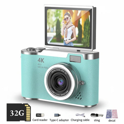 HD Compact Camera 4K 48MP 8X Zoom Flip Screen