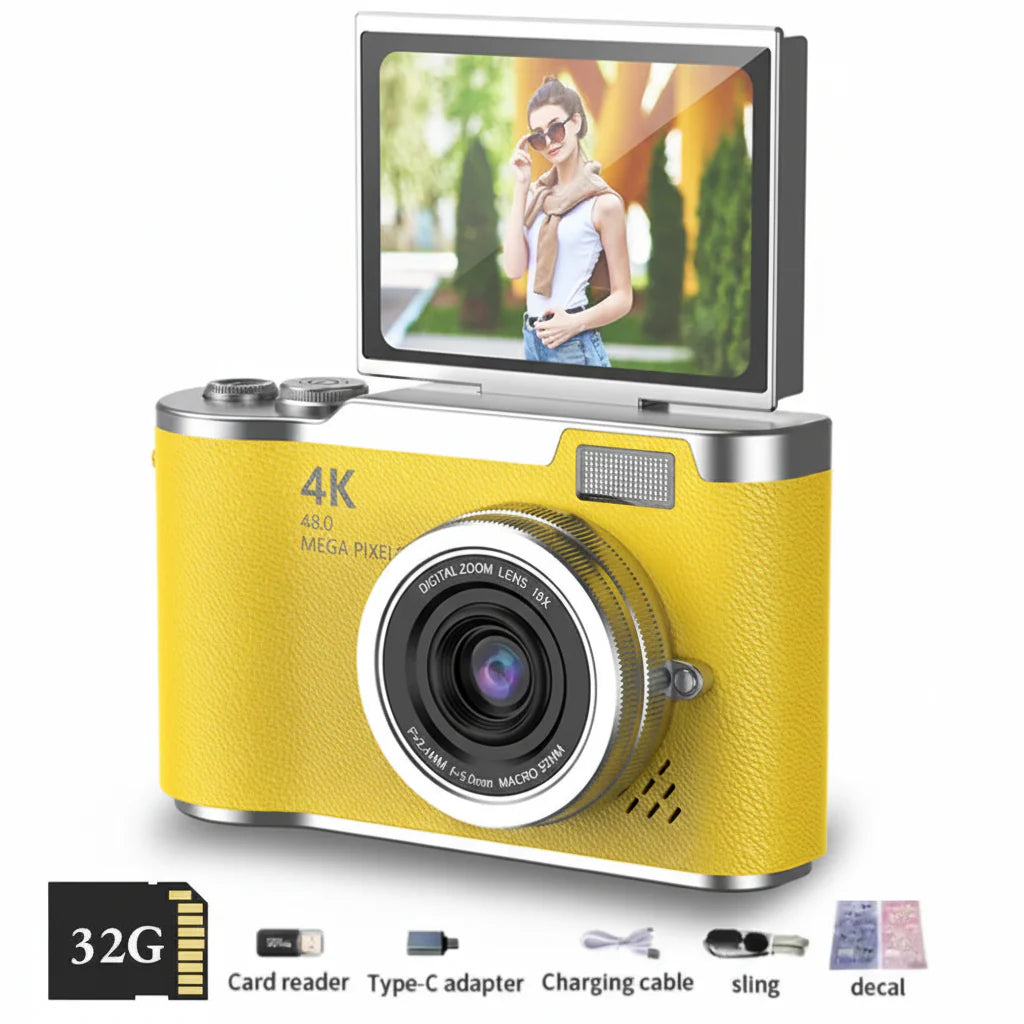 HD Compact Camera 4K 48MP 8X Zoom Flip Screen