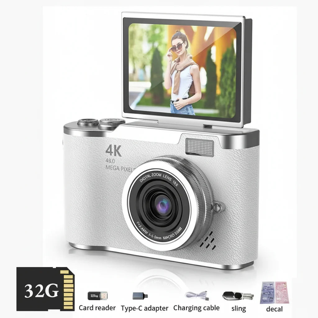 HD Compact Camera 4K 48MP 8X Zoom Flip Screen