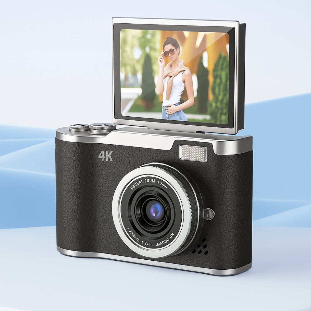 Portable 4K Video Camera with Flip Screen and Microphone - Lusomart