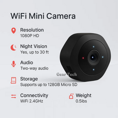 Compact WiFi Home Security Camera 1080P Night Vision