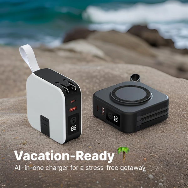 Compact 5 Port Travel Charger With Wireless Charging Pad
