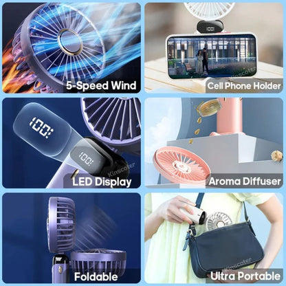 Portable Rechargeable Fan, Quiet 5-Speed Adjustable