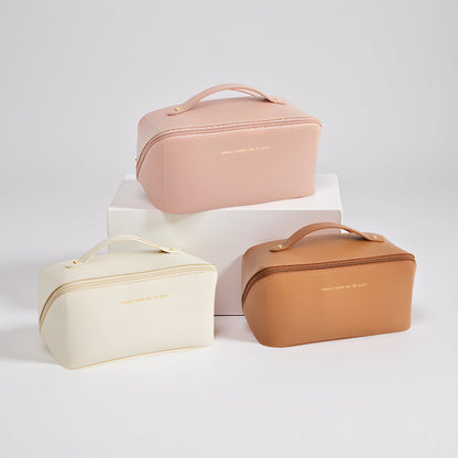 Spacious Travel Makeup Case PU Cosmetic Organizer