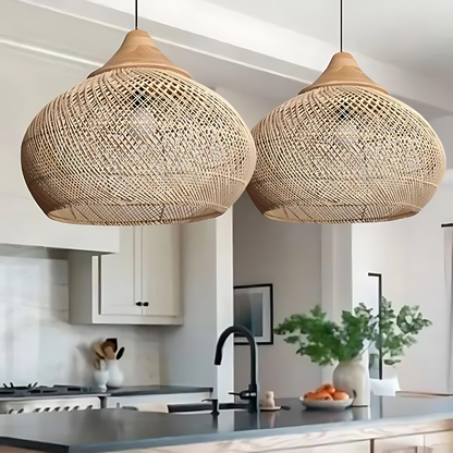 Rustic Woven Rattan Pendant Light with Natural Shade