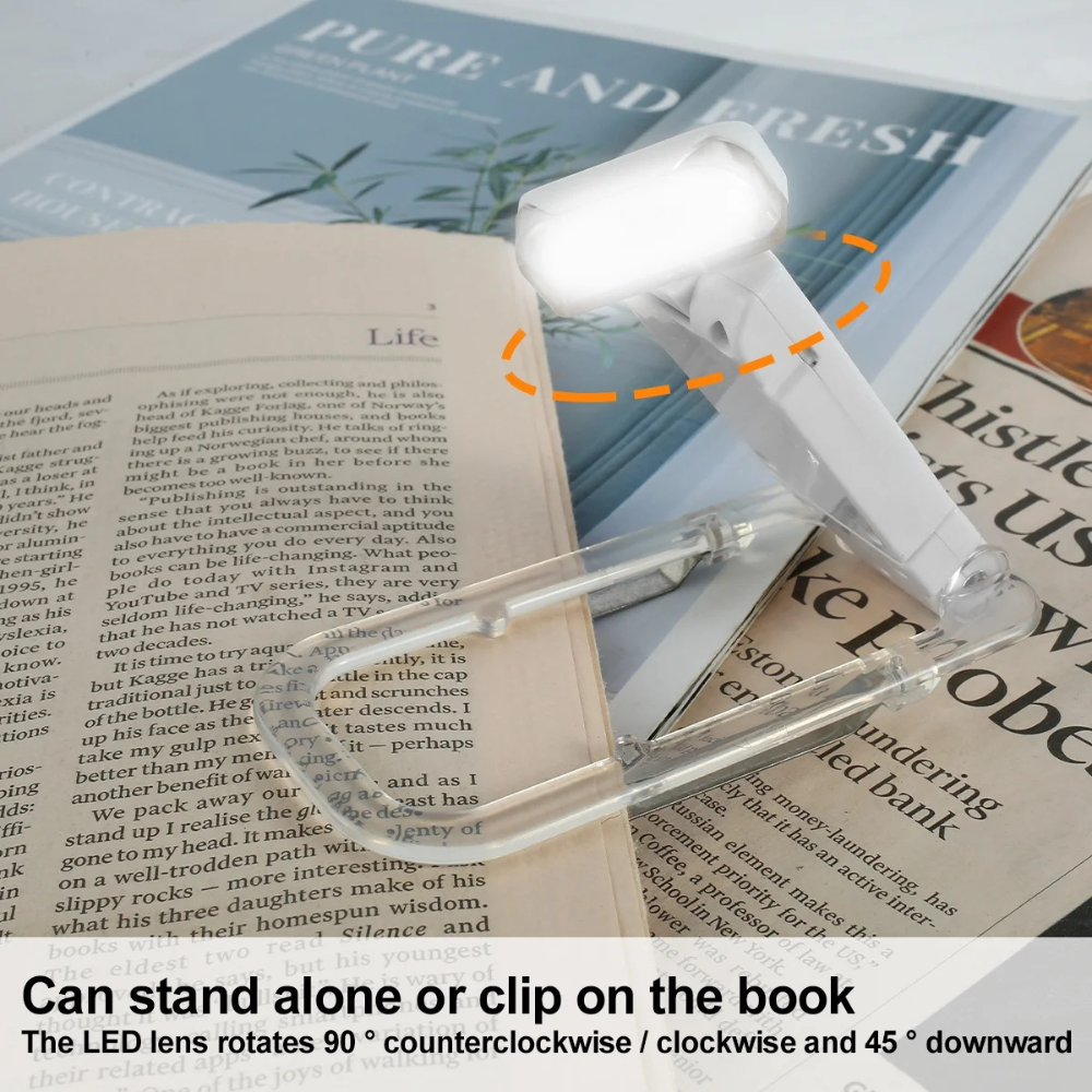Portable LED Reading Light with USB Rechargeable Clip