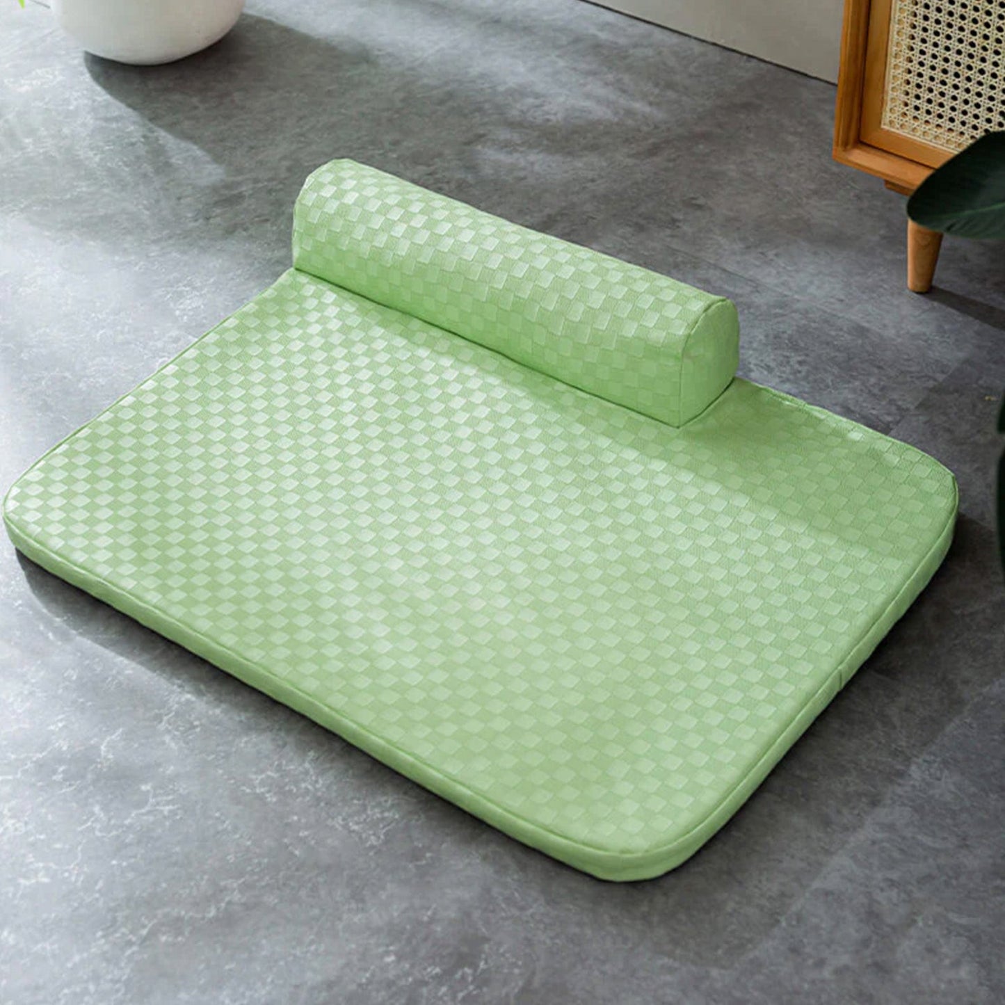 Durable Plaid Faux Leather Dog Bed Waterproof Orthopedic