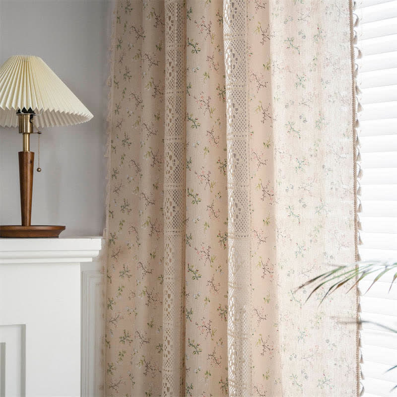 Colorful Plaid Patchwork Cotton Curtain with Tassels