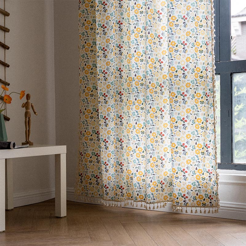 Bright Floral Sheer White Curtain Panel