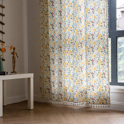 Bright Floral Sheer White Curtain Panel