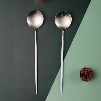 Modern White and Silver Serving Spoons Set - Lusomart