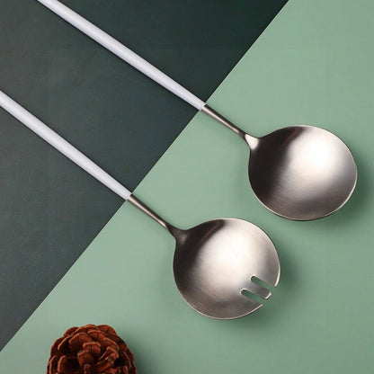 Modern White and Silver Serving Spoons Set