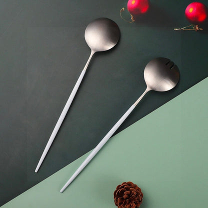 Modern White and Silver Serving Spoons Set