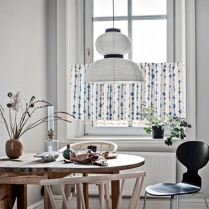 Navy Blue Tassel Door Curtain in Natural Cotton Fabric